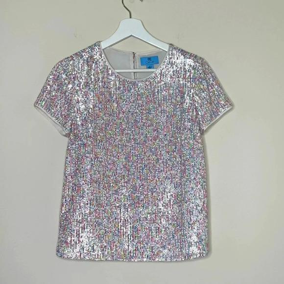 CeCe Allover Sequin Short Sleeve Top - Picture 3 of 10
